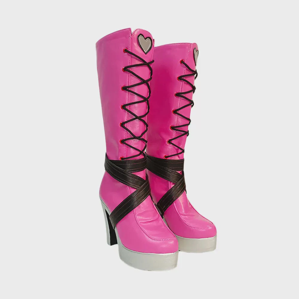 Anime Dracu Cosplay Shoes Pink Platform Boots Mid Calf High Heel Anime Footwear Women Vampire Adults Halloween Party Comic Con