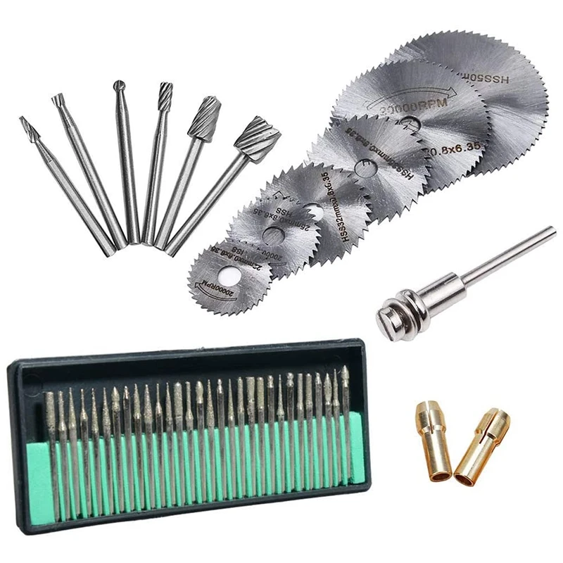 ABUL-45Pcs Diamond Engraving Accessories Set Routing Bit Circular Saw Blade Diamond Burr Bits For Dremel Attachment