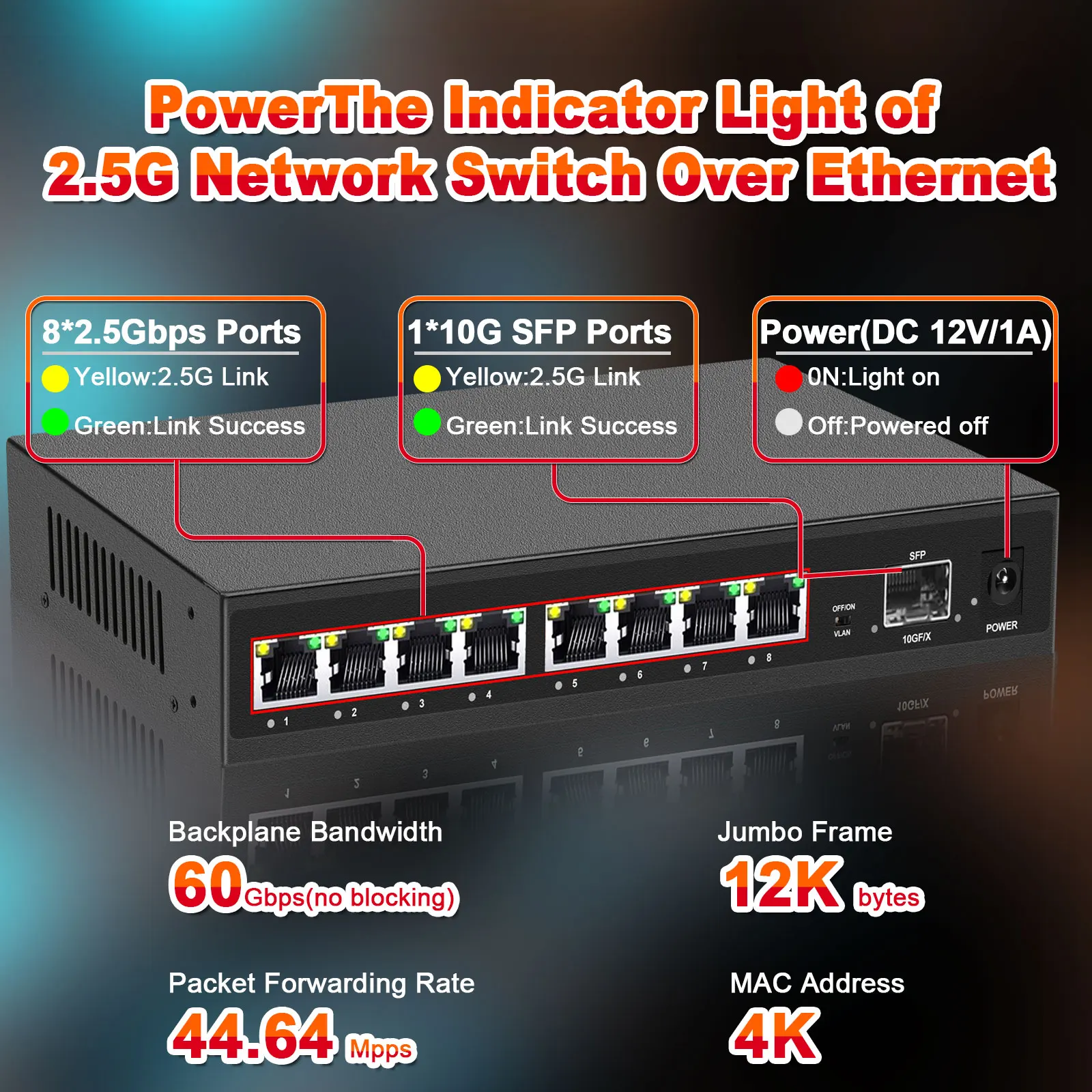 2.5G POE Switch 10G SFP 10gb Network Switch Unmanaged Ethernet Gigabit Switch 10000Mbps for NAS Wifi Router Wireless AP VDI