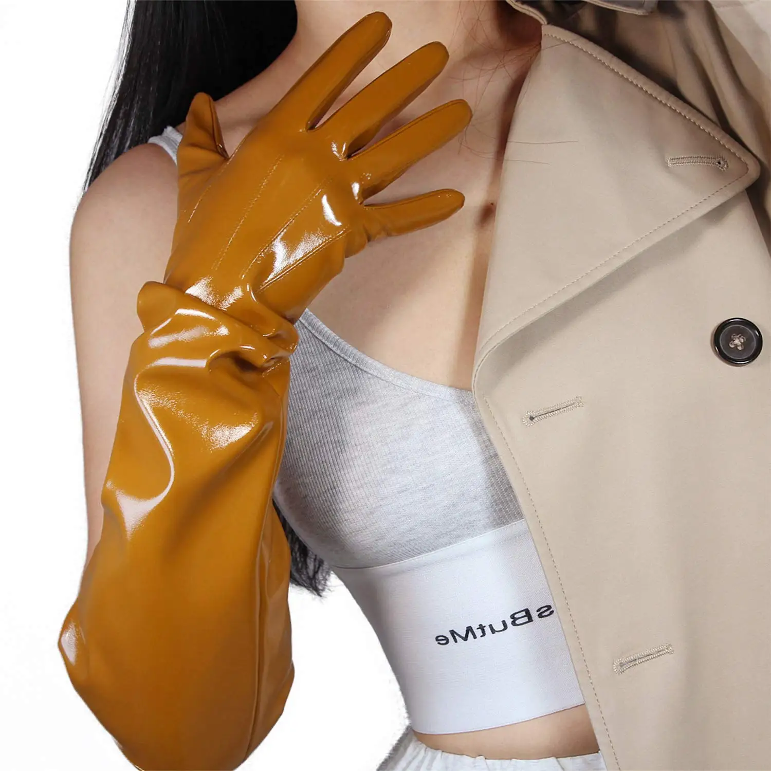 TECH LONG Winter Warm GLOVES Quilted PUFF SLEEVES Unisex Black Faux Leather Size L 50cm Oversize Halloween Cosplay CostumeGlove