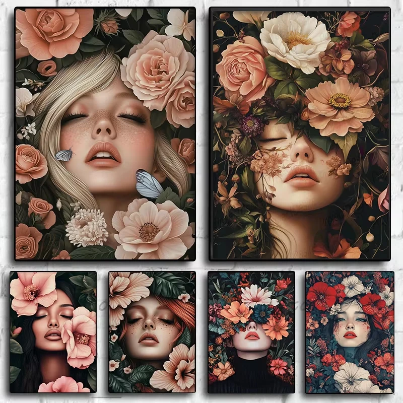Surreales Asiatisches Mode-Porträt einer Frau mit Blumenmuster, 5D DIY Diamantmalerei-Set für Schlafzimmer, Heimdekoration, Geschenk, Mosaik, vollständiges Bohrset auf Leinwand