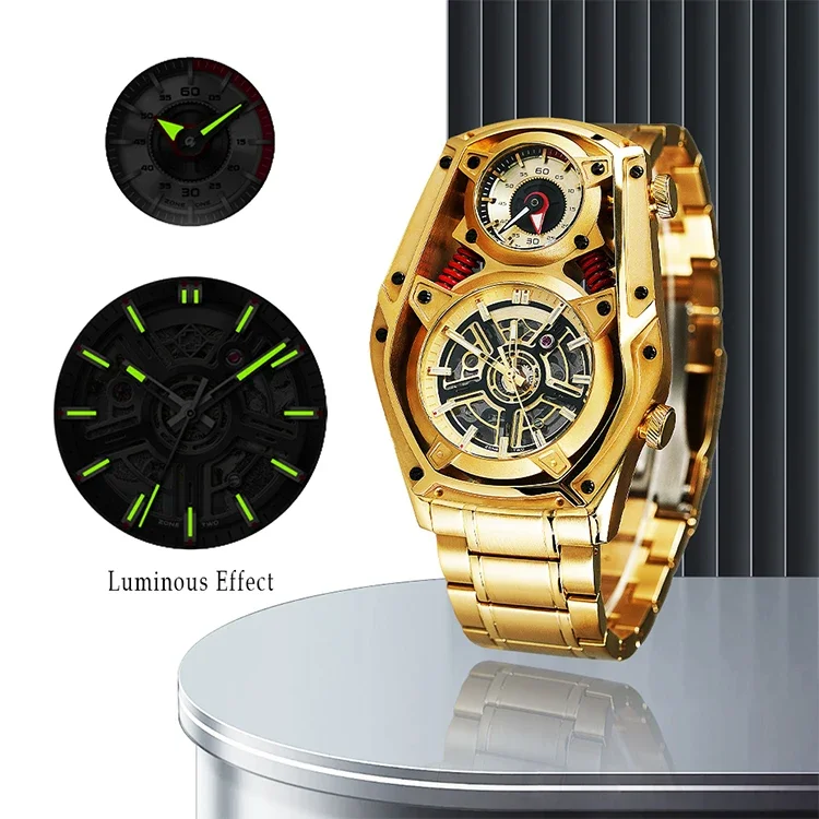 Mechanical Quartz DUAL MOVEMENT Premium Watch Wheel Design Men Watch Luminous Waterproof Fashion Watch