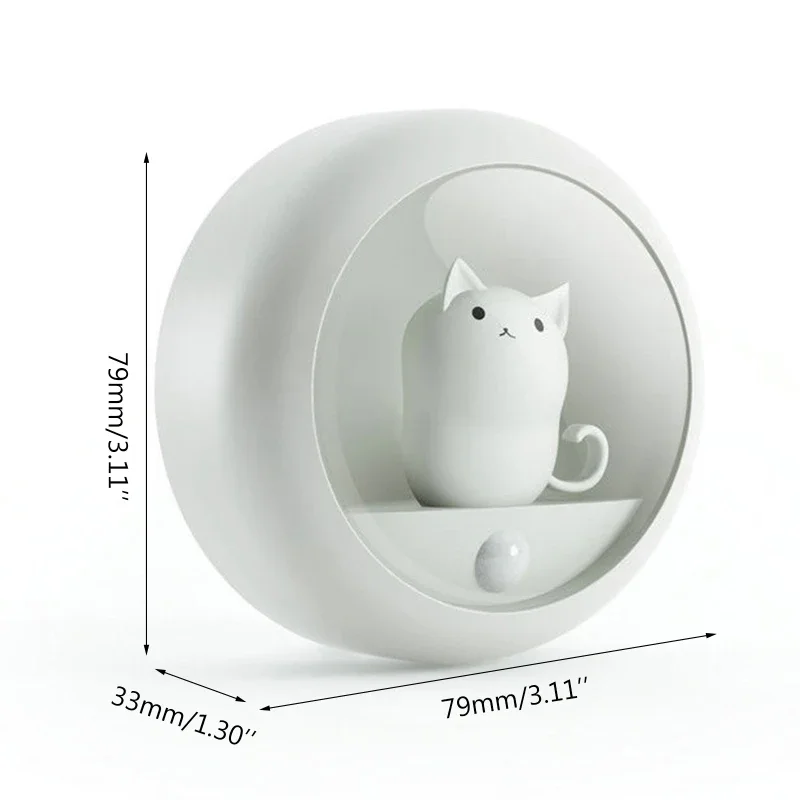 Smart LED Night Light Creative Cat Motion Sensor USB Rechargeable Lamp Decor Cabinet Wall Hanging Lamp for Kid Bedroom Cute