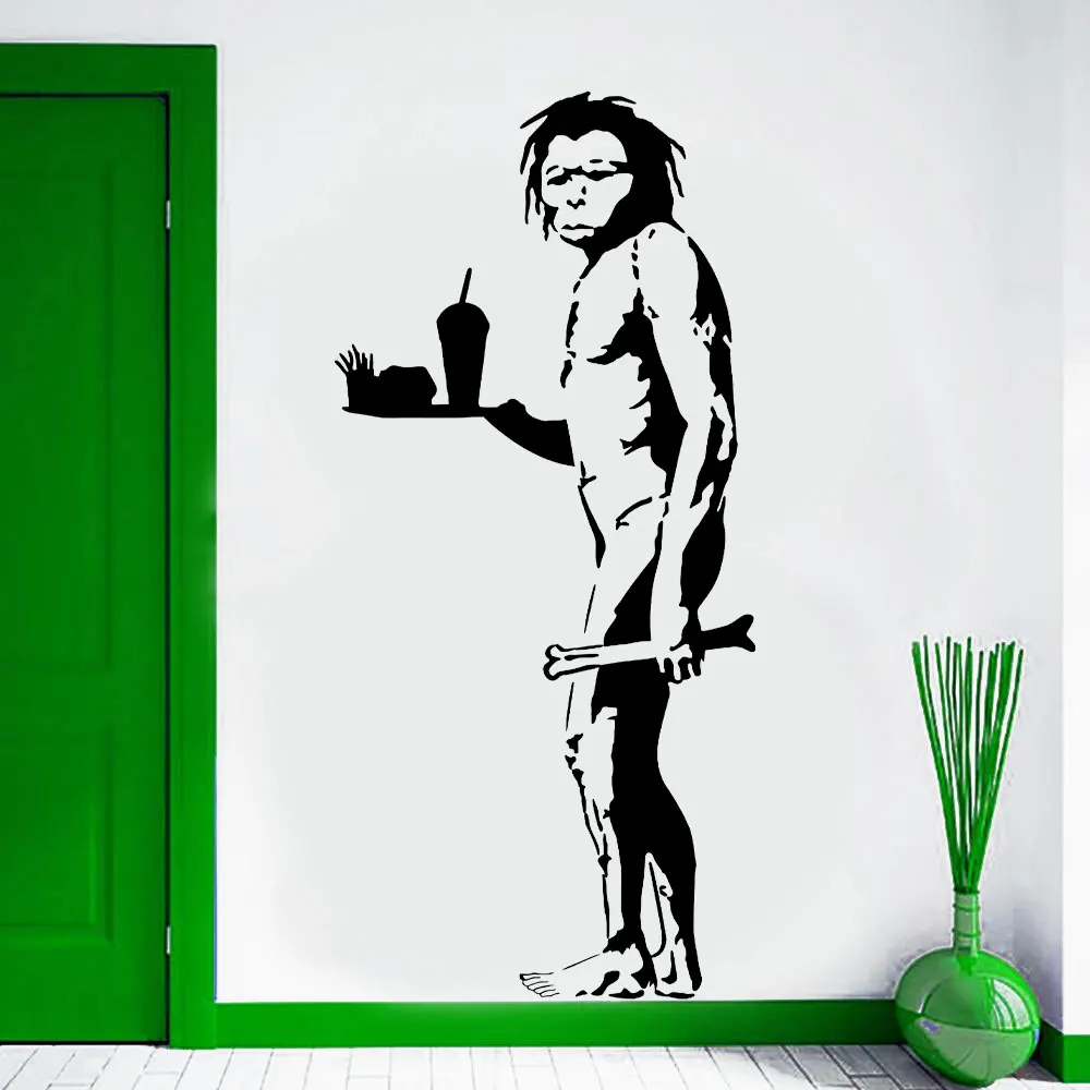 Banksy Caveman Take Out Fast Food Wall Art Sticker Decal Wall Decorations Living Room Home Decor Room Bedroom Murals 2352