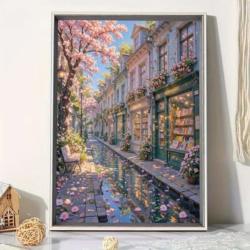 

500/1000/1200/2000PCS Puzzle Romantic Cherry Blossom Street Jigsaw Suitable for Beginners Home Wall Decor Family Fun Puzzle