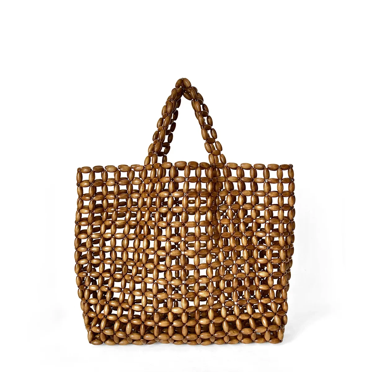 

Summer Women's Handwoven Totes Beach Holiday Hollowed-Out Wooden Beaded Bag Fashion Fan Shape Clutch Female Purse And Handbags