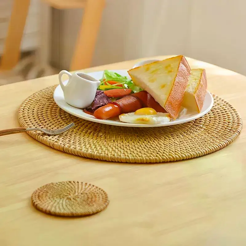 Rattan Hand-woven Coaster Round Coffee Mugs Pad Home Kitchen Table Anti Scalding Insulation Mats For Hot Pot And Baking Pan