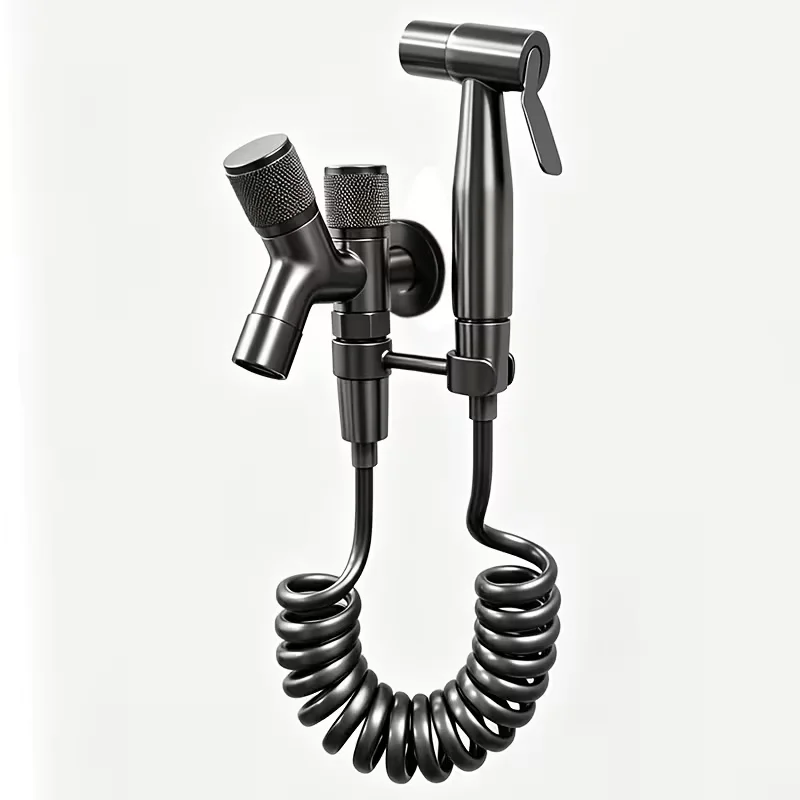Stainless Steel Handheld Bidet Sprayer Set with Y Type Dual Control Water Diverter Valve Flexible Coiled Hose for Personal Hygie