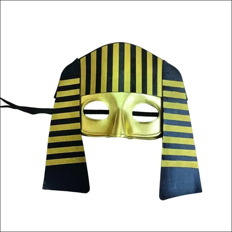 Pharaoh Egyptian Mask Half Face Gold Black Striped Costume Mask For Adult Men Women Halloween Cosplay Masquerade Party Booth Pro
