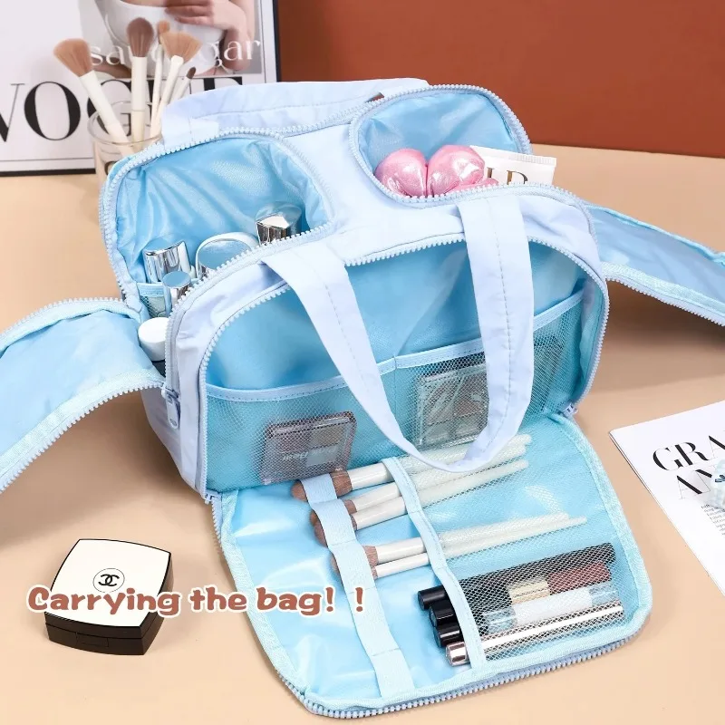 Große, tragbare, leichte Make-up-Tasche für Damen, Reisetasche für verschiedene Aufbewahrungszwecke, tragbarer Organizer, Kosmetiktasche, Waschtasche – Detail 13