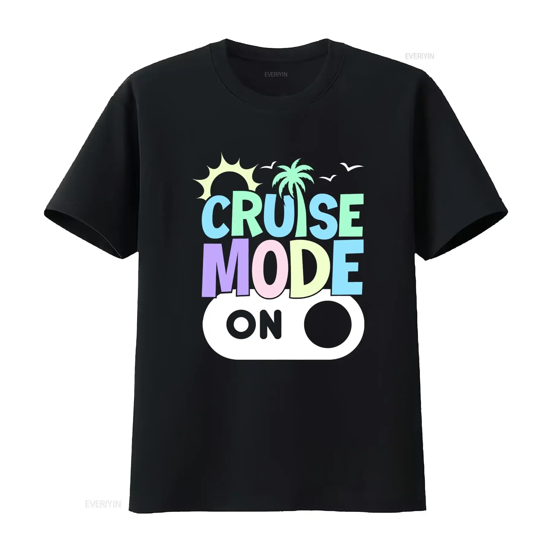 Camiseta con estampado tropical Cruise Mode On, conjuntos a juego para la familia, vacaciones 2022, moda de verano vintage lavada para hombre