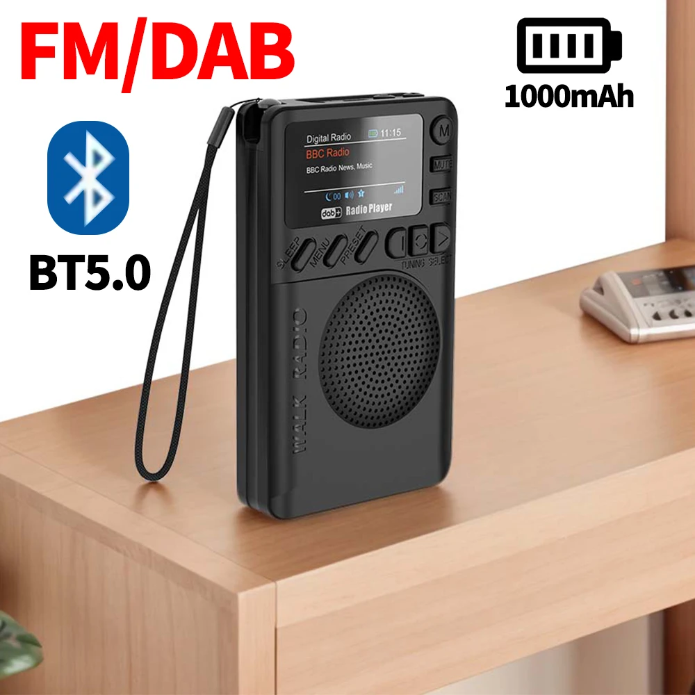 

Мини-цифровое радио DAB FM с разъемом для наушников, цветной экран, карманное радио, ЖК-дисплей BT5.0, динамик с воспроизведением MP3 для бега, спорта