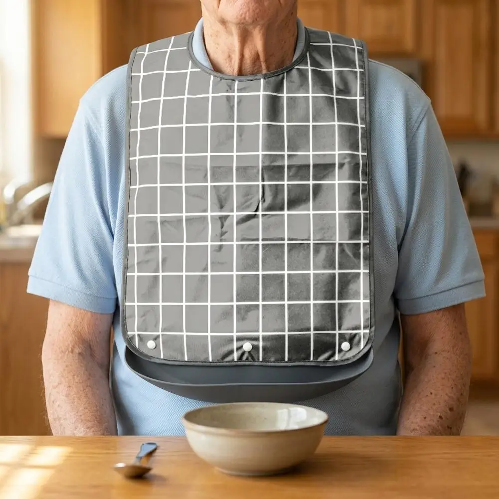 Adult Dining Bib Detachable Silicone Crumb Catcher Senior Mealtime Bibs Easy Clean Eating Apron for Elderly Disabled Patients