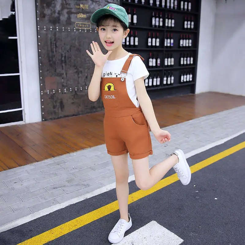 2024 Summer Children Clothes Set New Embroidery Jeans Denim Shorts Kids Overalls Jumpsuit for Girl School 5 6 7 8 10 11 12 Years