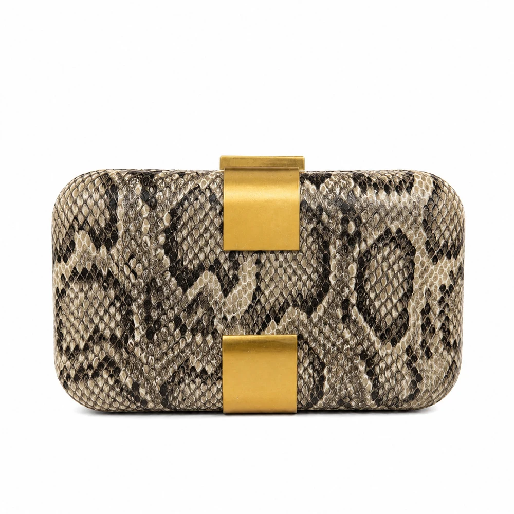 Luxury Snake Printed Evening Bag Fashion Box Shoulder Crossbody Bags for Women Golden Buckle Women's Bag Party Wedding Clutch