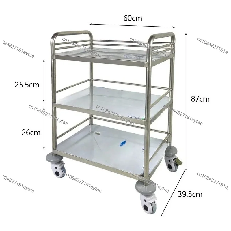 Stainless Steel Medical Trolley Hospital Multi Functional Service Cart Anti Collision Silent Caster