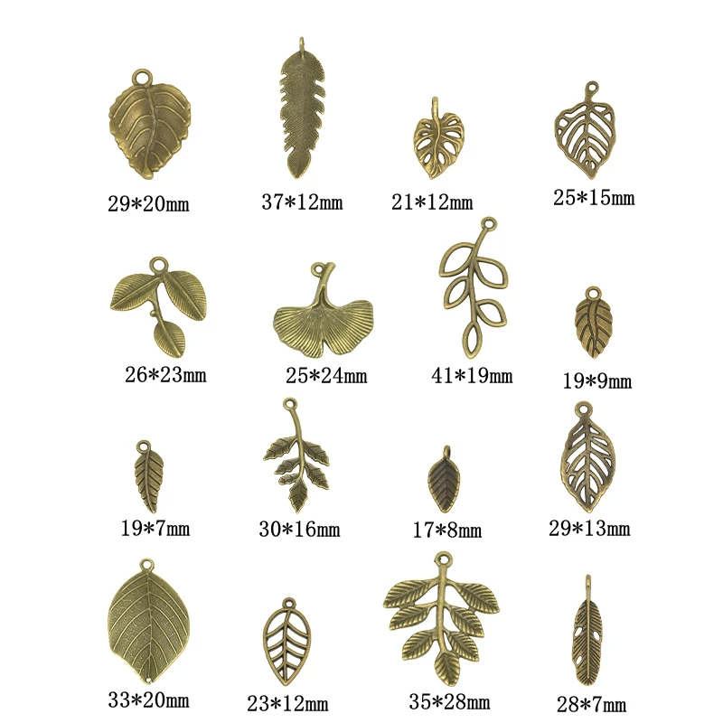 16pcs Mixed Antique Bronze Tree Leaf Plant Charms Alloy Metal Filigree Leaves Pendants For DIY Bracelet Necklace Jewelry Making