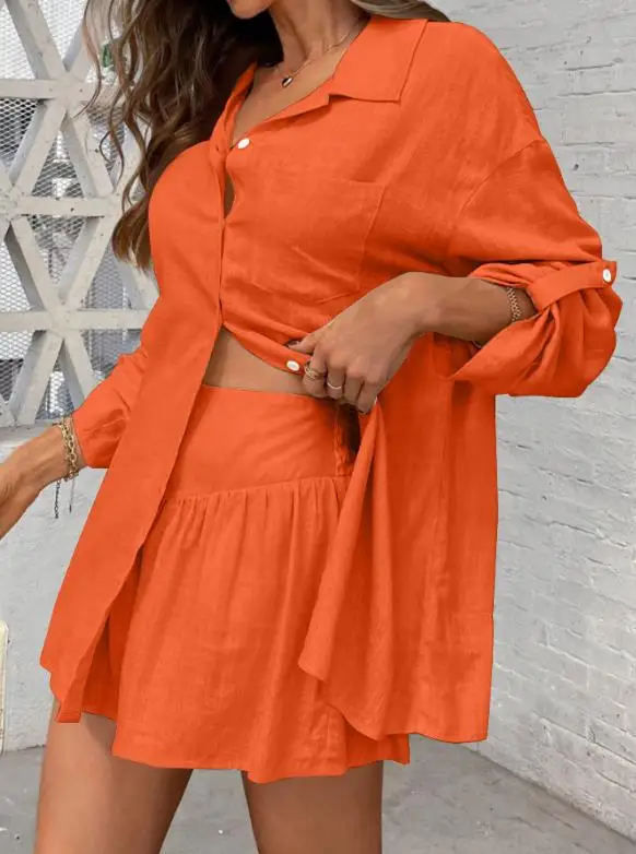 

New Casual Cotton Linen Shirt Collar Two-Piece Set Comfortable Breathable Loose Fit Pants for Men