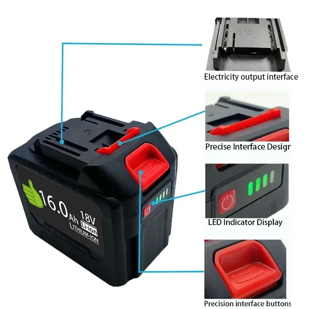 New 21V 18V 16000mAh enhanced version of power tool battery for Makita power tools high-pressure water gun car vacuum cleaner