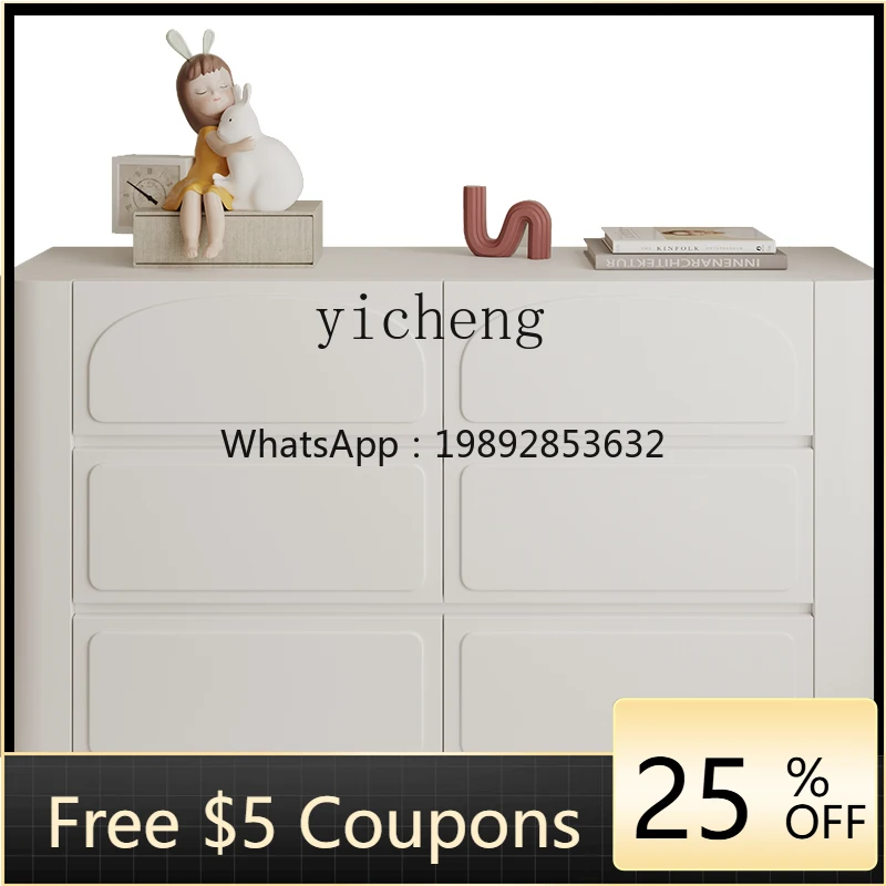 

ZZf Bed End Storage Cabinet Room White Six-Drawer Cabinet Living Room Drawer Solid Wood Storage Bedroom Locker