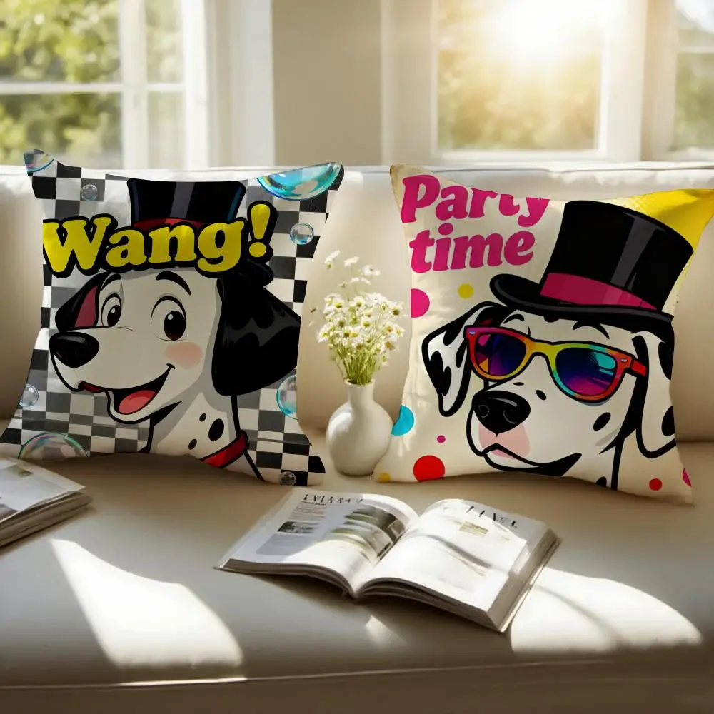 Cute Lovely Dalmatian Illustration Art Cushion Cover Pillowcase Anti-dustmite Invisible Zipper Short Plush Sofa Cushion