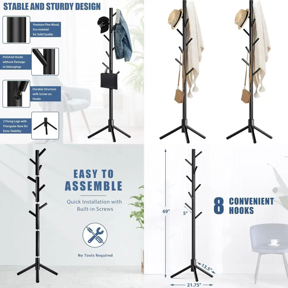 

Вешалка-стойка деревянная на 8 крючков, регулируемая, в форме дерева, для прихожей, коридора, спальни, офиса