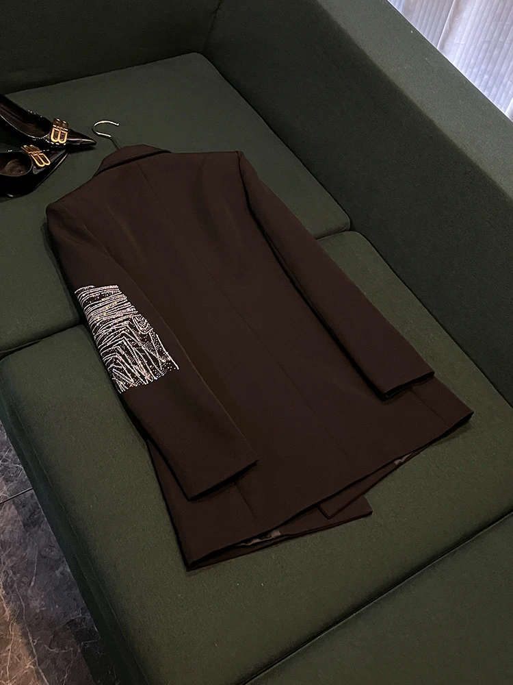 Ele Lady's Long Sve Suit Jaet Heavy Embelliment Dragoy Strass Design Pendeln Sle Loose Fit Busin Wear