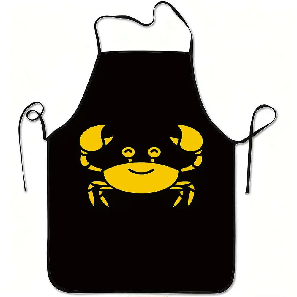 1pc Cute Smiling Crab Print Apron - Durable Polyester, Adjustable Waistband, Easy to Clean, Perfect for Kitchen Cooking, Gardeni