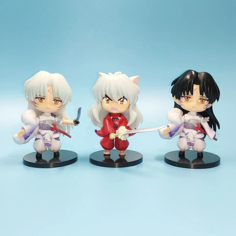 6 stks/set 10 CM Anime Figuur Q versie Inuyasha Monster Zilver Lang Haar Rood Pak Model Poppen Speelgoed Gift verzamelen Boxed Ornament PVC