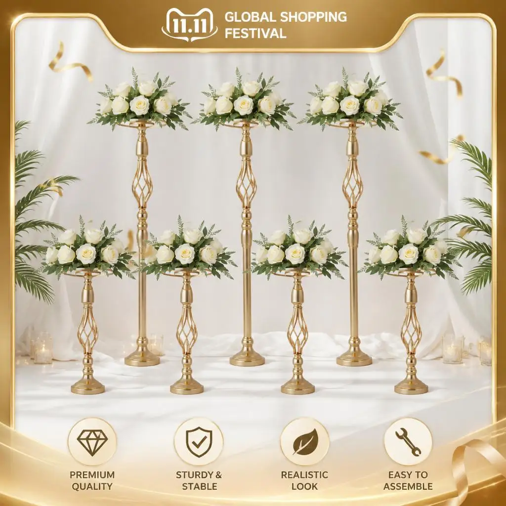 GarveeLife, set da 10 supporti in metallo per fiori, 52 cm – supporto dorato per vasi, ideale per decorazioni da tavolo, struttura robusta per composizioni floreali – per matrimoni, feste ed eventi.