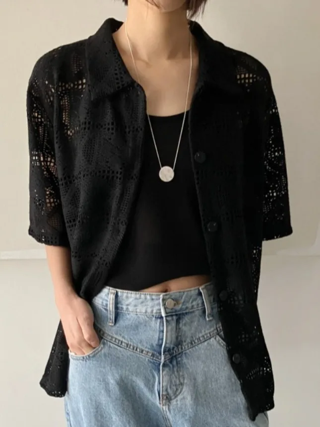 

Ele Embroidered Hollow out ort Sve irt Summer New Sle Versatile Loose See tough Top for Women's Faion