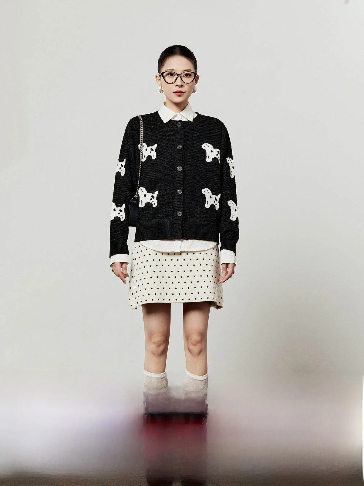 

Вязаный свитер Bla для женщин с вышивкой в виде собаки, осенняя новинка, универсальный кардиган с длинными рукавами и круглым вырезом