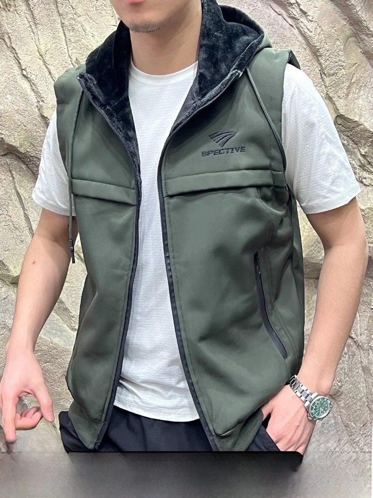 

Мужской жилет с капюшоном Thiened Fce на подкладке Jaet, осень-зима, повседневный, теплый, приятный для кожи, модный цвет на молнии