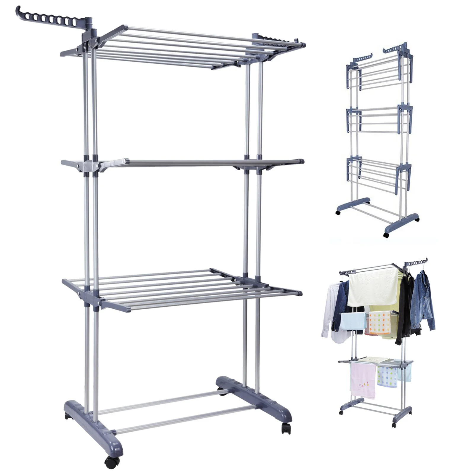 Collapsible 4-tier Clothes Drying Rack Foldable Expandable Rack Large Movable