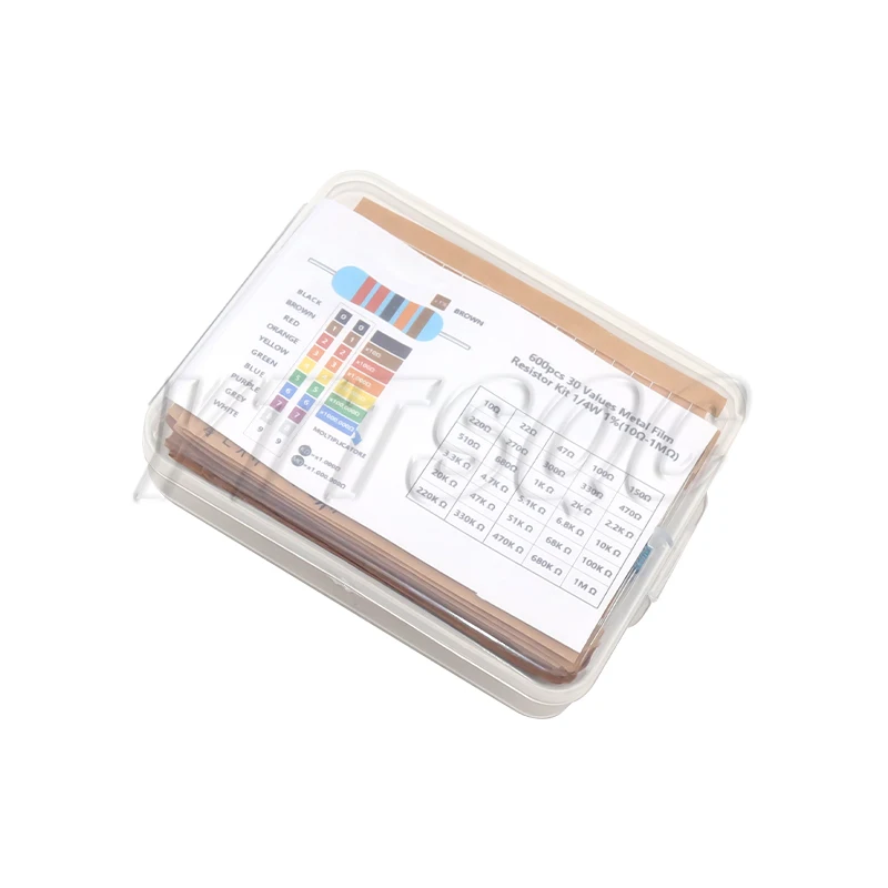 Kit de Resistencias de Película Metálica de 600/300 Piezas, 1/4W, 30 Valores, con Caja, Resistencia de 10 Ohm a 1M, 1%, Juego de Resistencias