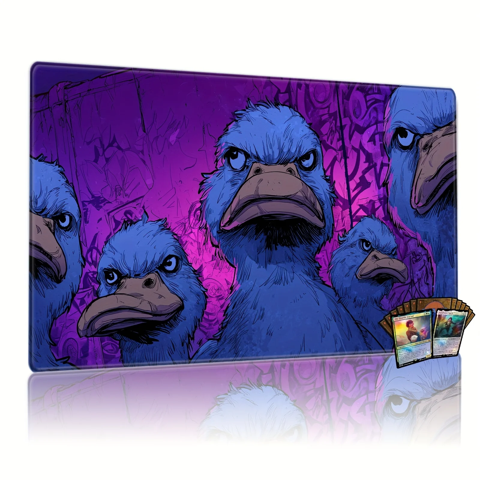 Angry Duck Doodle Fun Raccoon Design TCG Playmat Magic Card Battle Mat Non-Slip Stitched Edge Tapete Magic Mat Tabletop Playmat