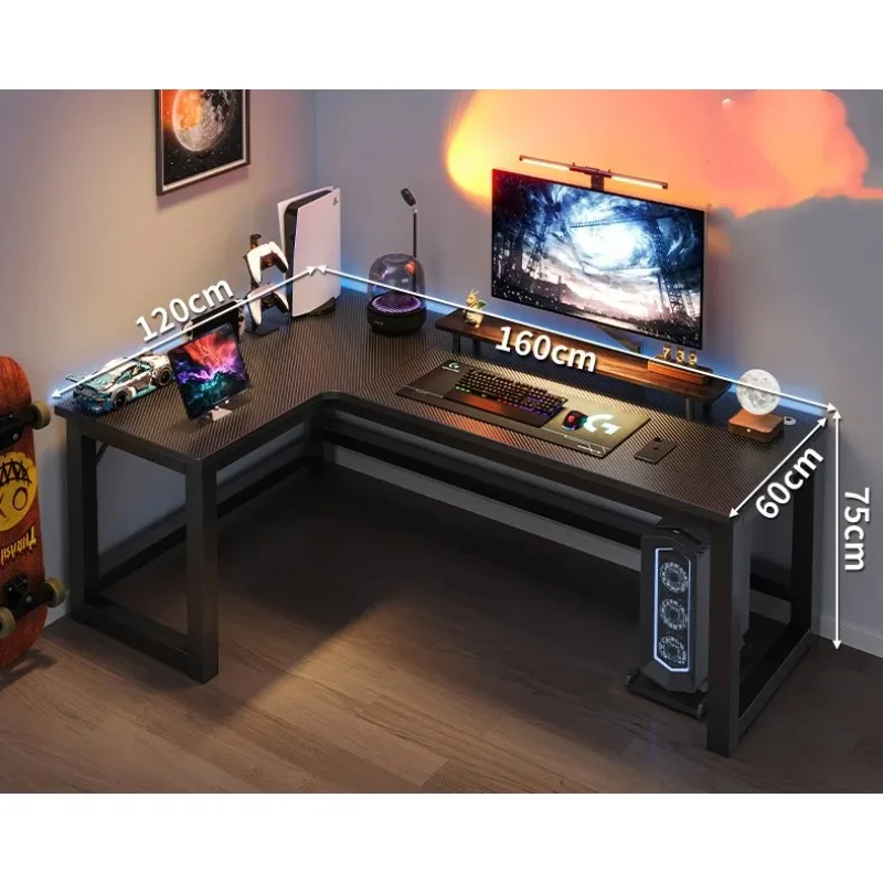 Modern Home Hoek Esports Tafel Computer Speltafel Desktop Metalen Frame L-vormig Desktop Bureau Boekenplank Gecombineerd Slaapkamerbureau