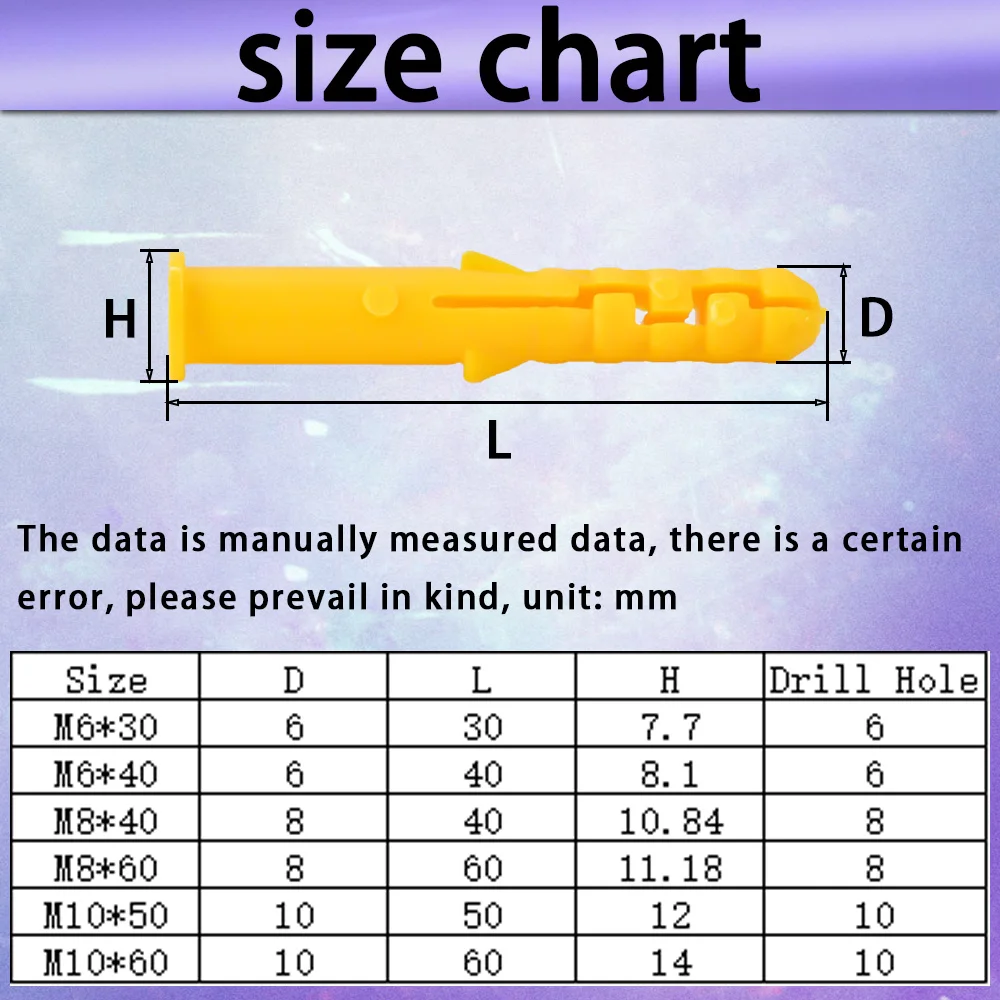 25pieces Plastic Expansion Tube Ribbed Plastic Anchors M6 M8 M10 Expansion Pipe Wall Plug Frame Fixed Tube For Selftapping Screw