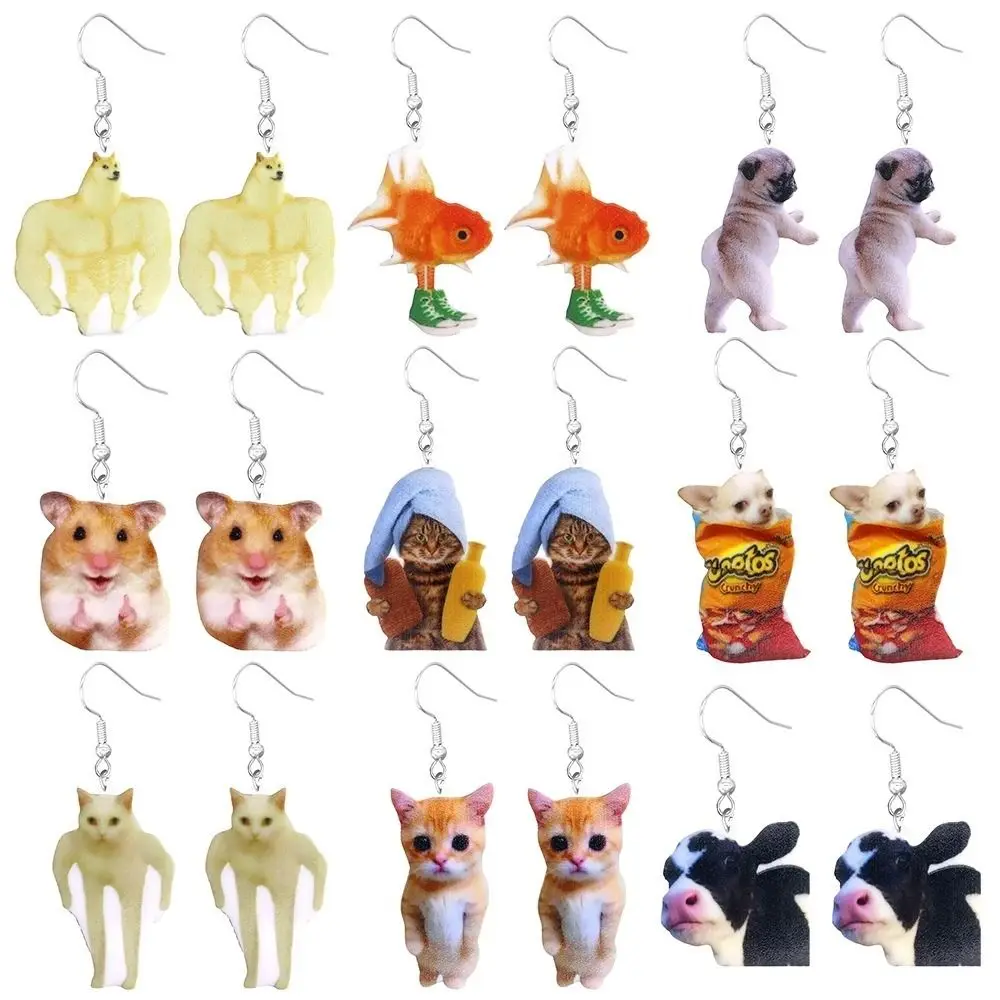 Trendy Funny Cat Acrylic Animal Earrings Hamster Cow Funny Dangle Earrings Drop-shaped Dog Muscle Dog Drop Earrings Gift