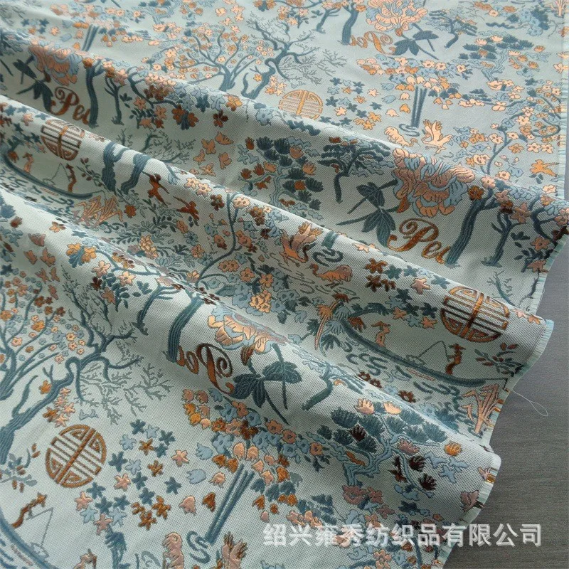 Chinese-style gold thread jacquard fabric flower tree dress cushion