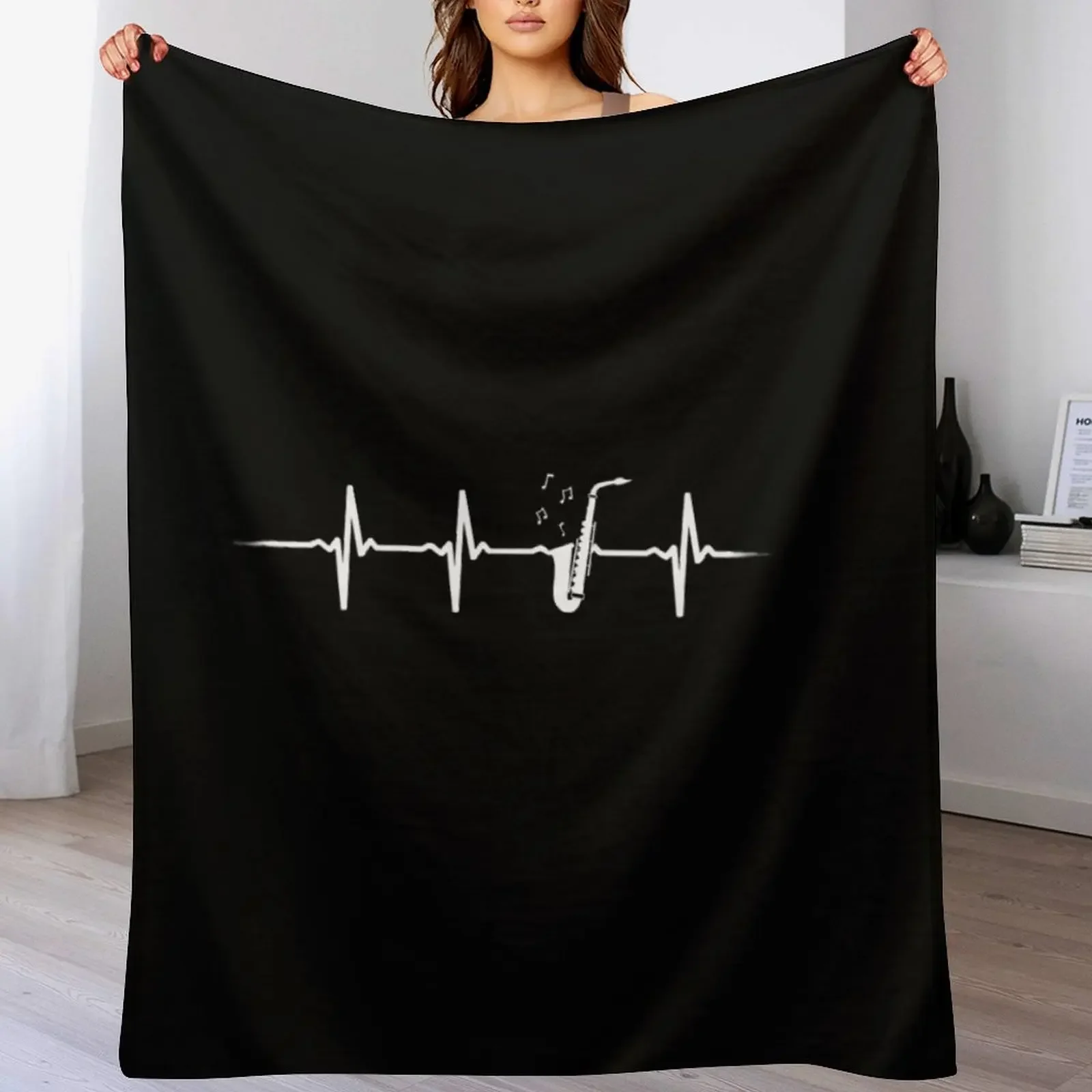 Saxophone Heartbeat Throw Blanket No Pilling Soft Warm Blanket for Bed