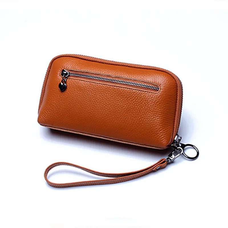 2022 Women's Hand-Held Mobile Phone Bag First Layer Cowhide Cosmetic Bag New European And American Long Large-Capacity Wallet