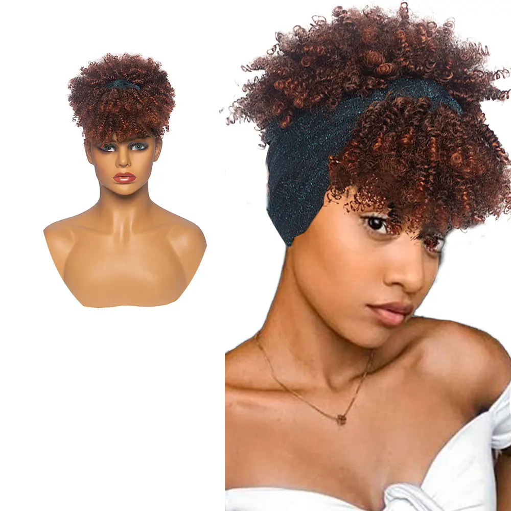 วิกผมแบบคาดศีรษะทรงหยิกสั้นแบบแอฟโฟรพัฟ สำหรับผู้หญิง วิกผมสังเคราะห์แบบธรรมชาติ ใช้ได้ทุกวัน
