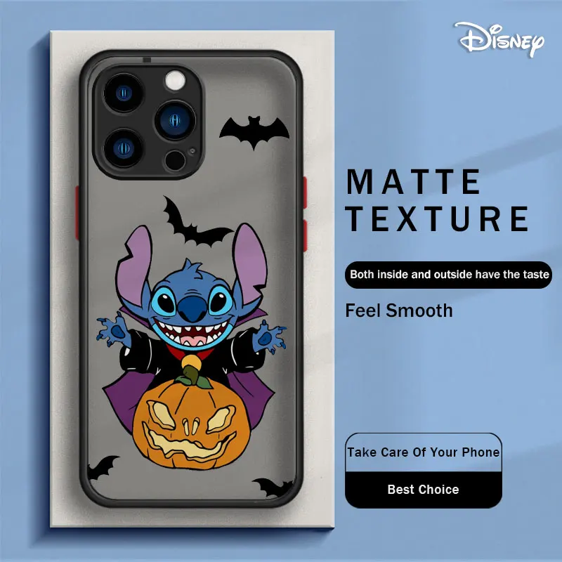 Disney Stitch Halloween Cosplay Bat Clear Matte Phone Case For iPhone 15 11 14 13 12 Pro Max Mini X XR Xs 8 7 Plus Cover Fundas