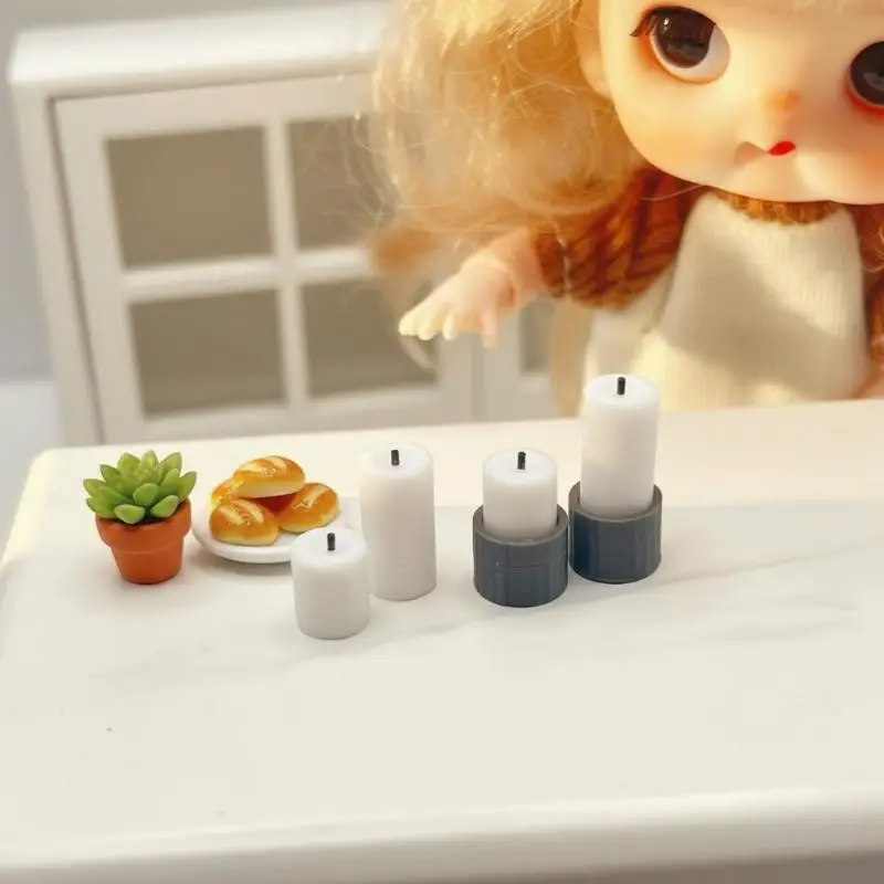 

1:12 Dollhouse Decorative Set 4Pcs White Candle on Tray for Miniature Homes