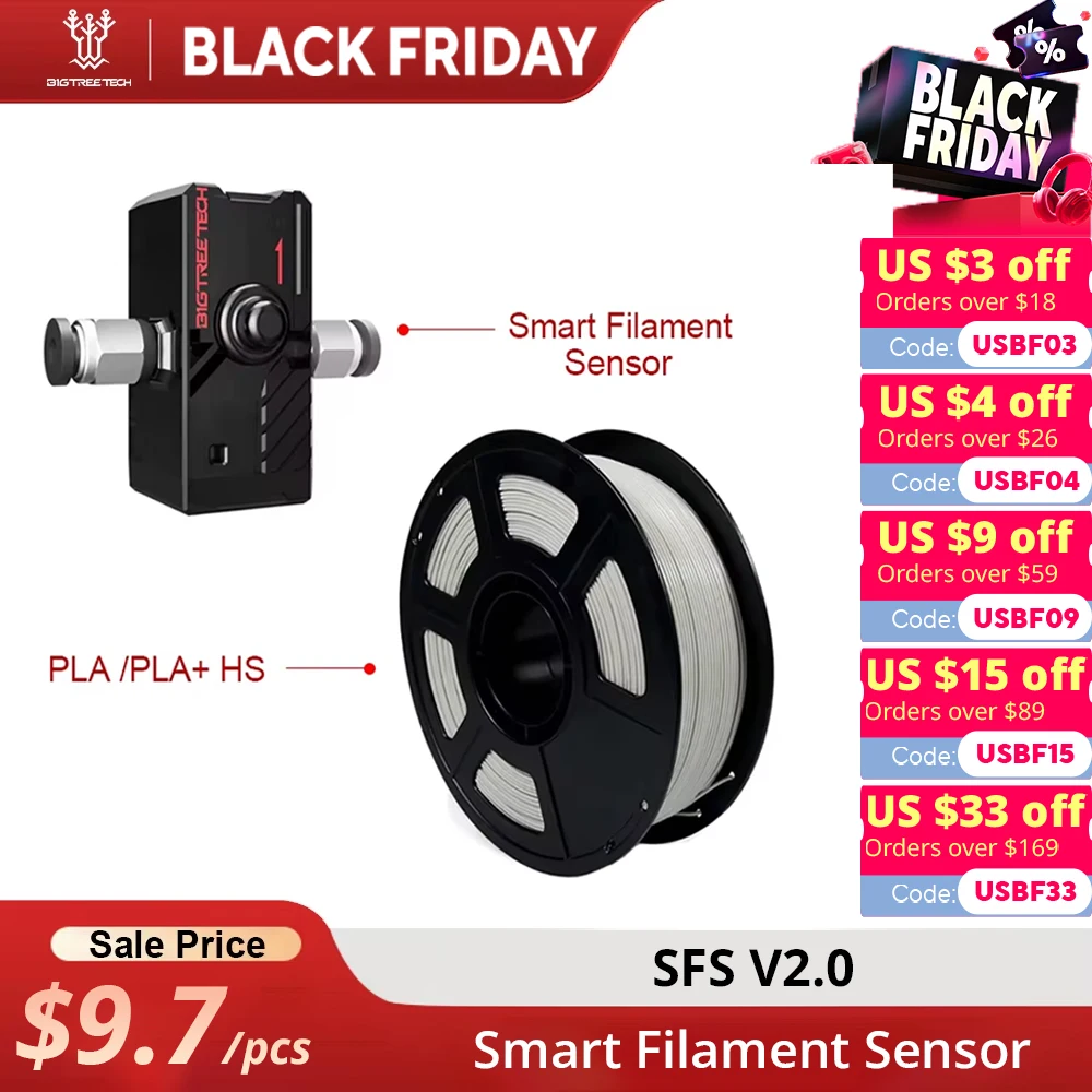 

Модуль обнаружения разрыва интеллектуального датчика нити BIGTREETECH SFS V2.0 с PLA Plus для 3D-принтеров Ender 3 Voron V2.4 FDM, детали