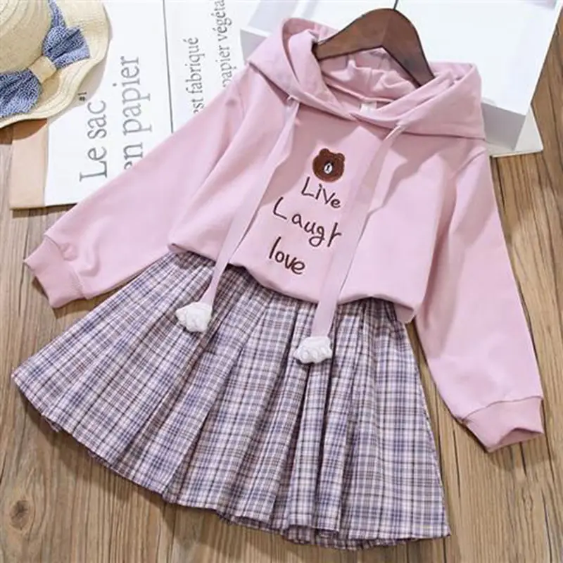 

Girls Clothing Sets Cotton Cartoon Little Bear Hoodies + Pleated Skirt 2Pcs Suit for Children Birthday Present 6 7 8 10 12 Years