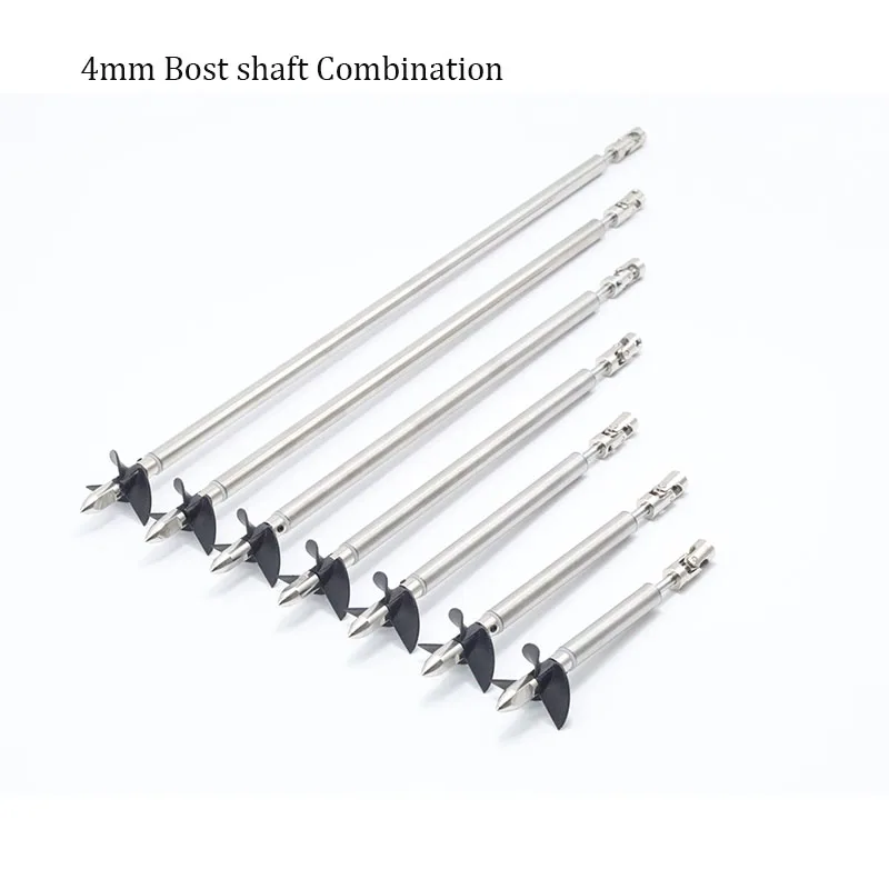 Eje de transmisión de acero inoxidable de 4 mm para barco RC + 3 hélices + junta cardán + manguito de eje de acero inoxidable + tuerca de hélice /set
