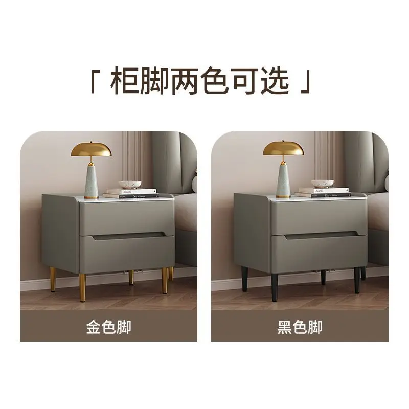 Home bedroom light luxury high-grade leather new rock slab storage bedside cabinet