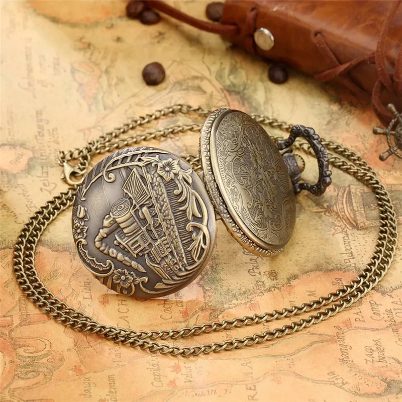 

Vintage Locomotive Steam Train Pocket Watch Retro Quartz Clock for Men Women Collectable Timepiece with Long Chain Gift